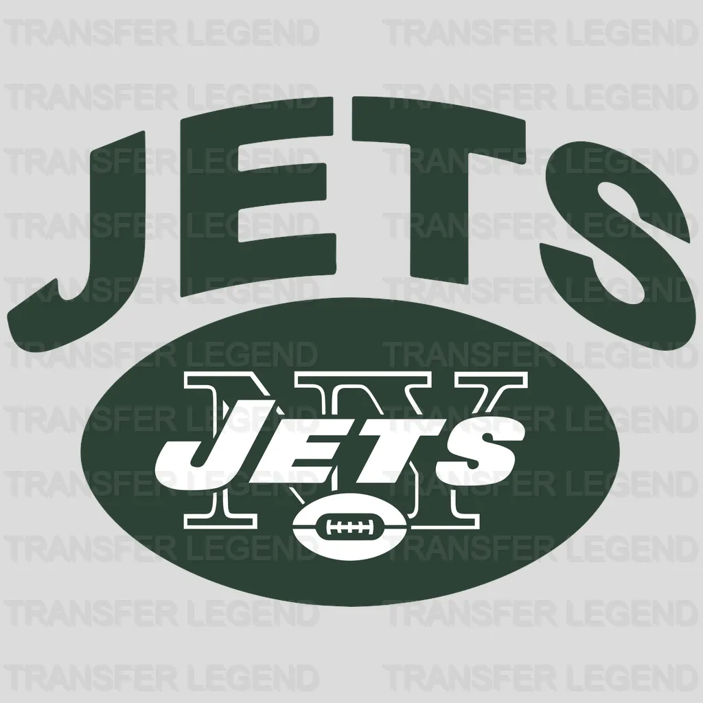 New York Jets Arched Wordmark with Oval Badges NFL Design - DTF Heat Transfer