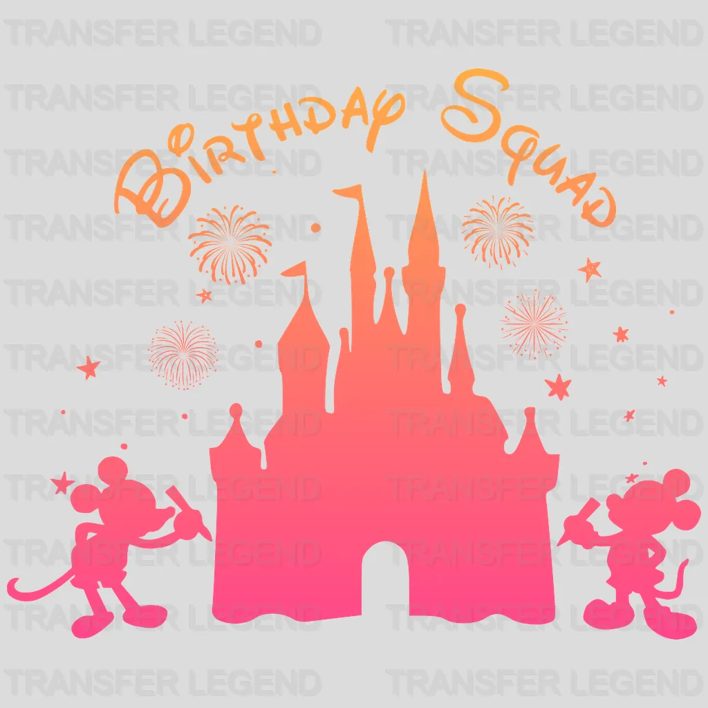 Birthday Squad Rainbow Castle Drawing Cartoon Design - DTF heat transfer - transferlegend