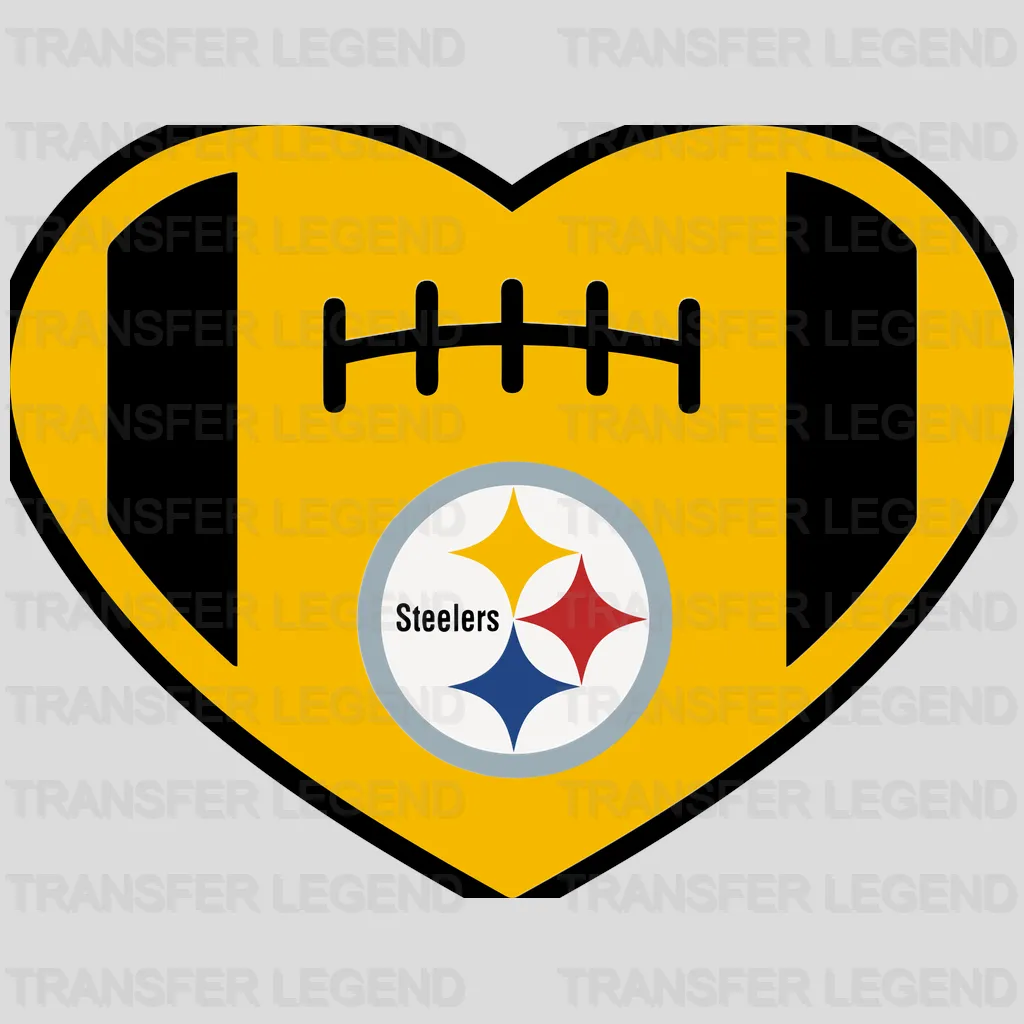 Pittsburgh Steelers heart‑shaped icon with laces and logo, NFL design - DTF Heat Transfer