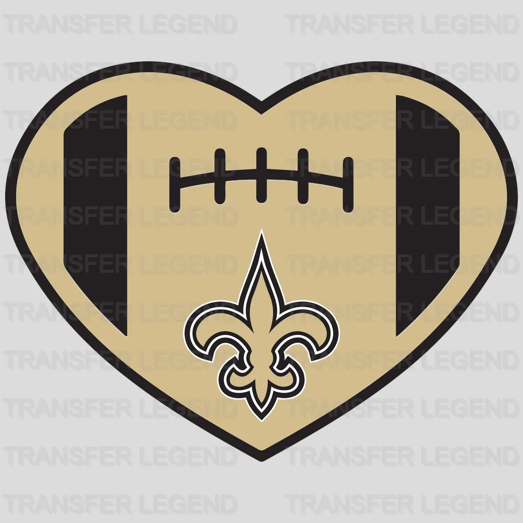 New Orleans Saints heart‑rate ECG line forming fleur‑de‑lis, NFL design - DTF Heat Transfer