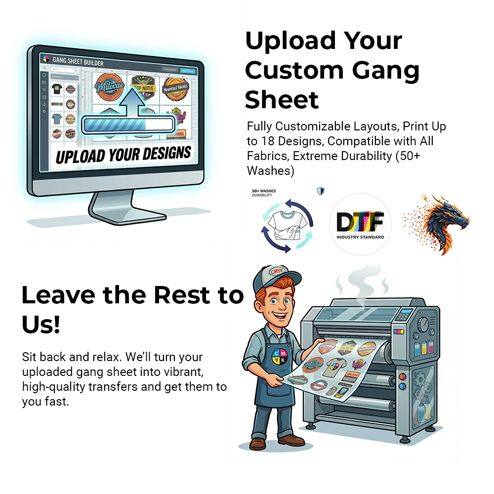 Custom DTF Gang Sheet Builder | Fast Ready-to-Press Transfers