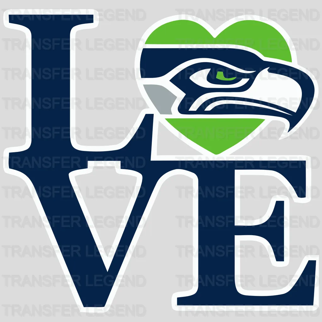 Seattle Seahawks LOVE Block Wordmark with Heart NFL Design - DTF Heat Transfer