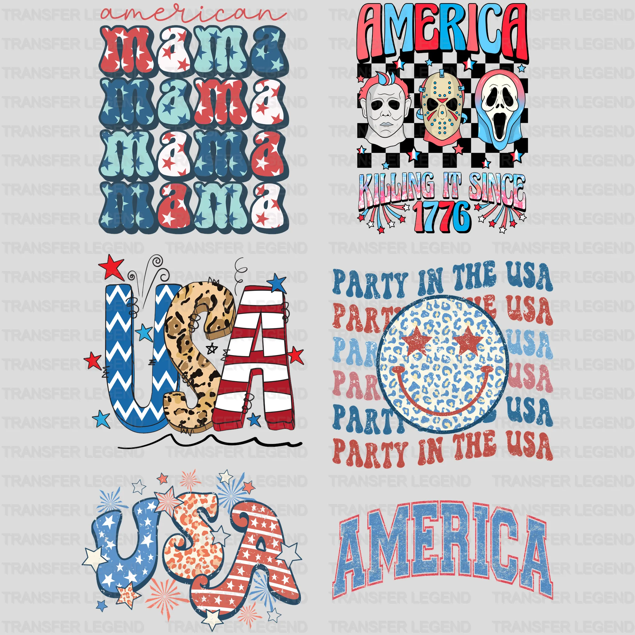 4th Of July -Premade Gang sheet - 6 PCS 10 INCH - transferlegend