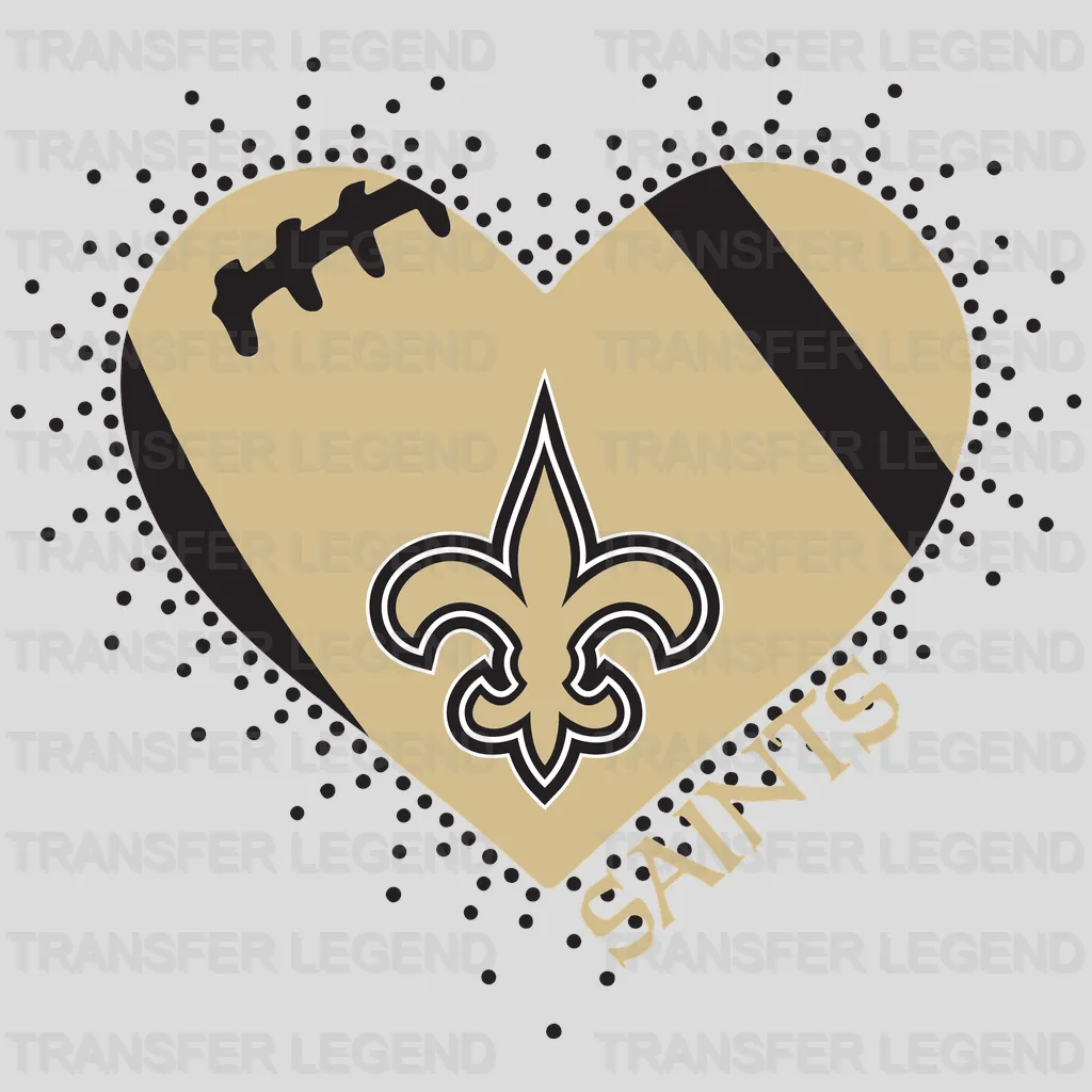 New Orleans Saints heart‑shaped design filled with fleur‑de‑lis, NFL design - DTF Heat Transfer