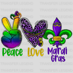 Peace Love Mardi Gras Leopard Heart Design- DTF heat transfer - transferlegend