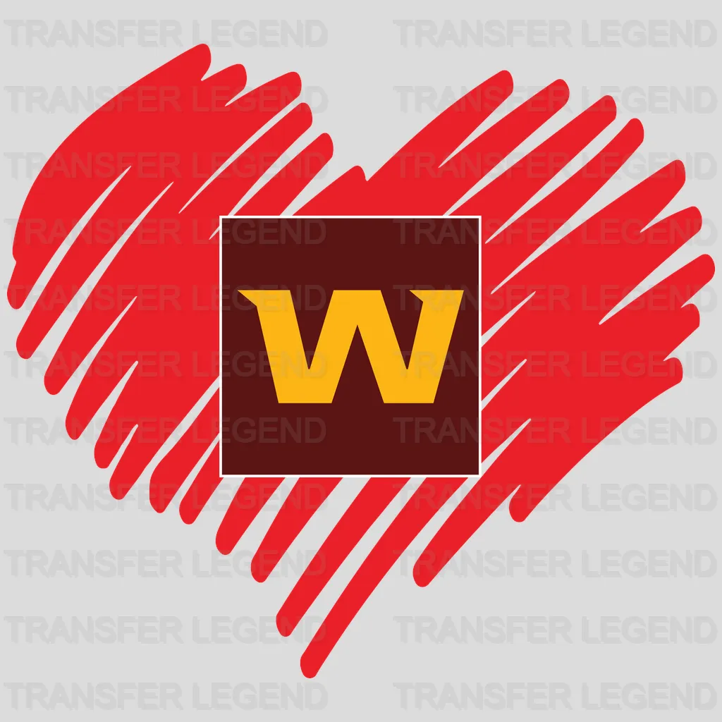 Washington Football Team Heart Love W Emblem NFL Design - DTF Heat Transfer