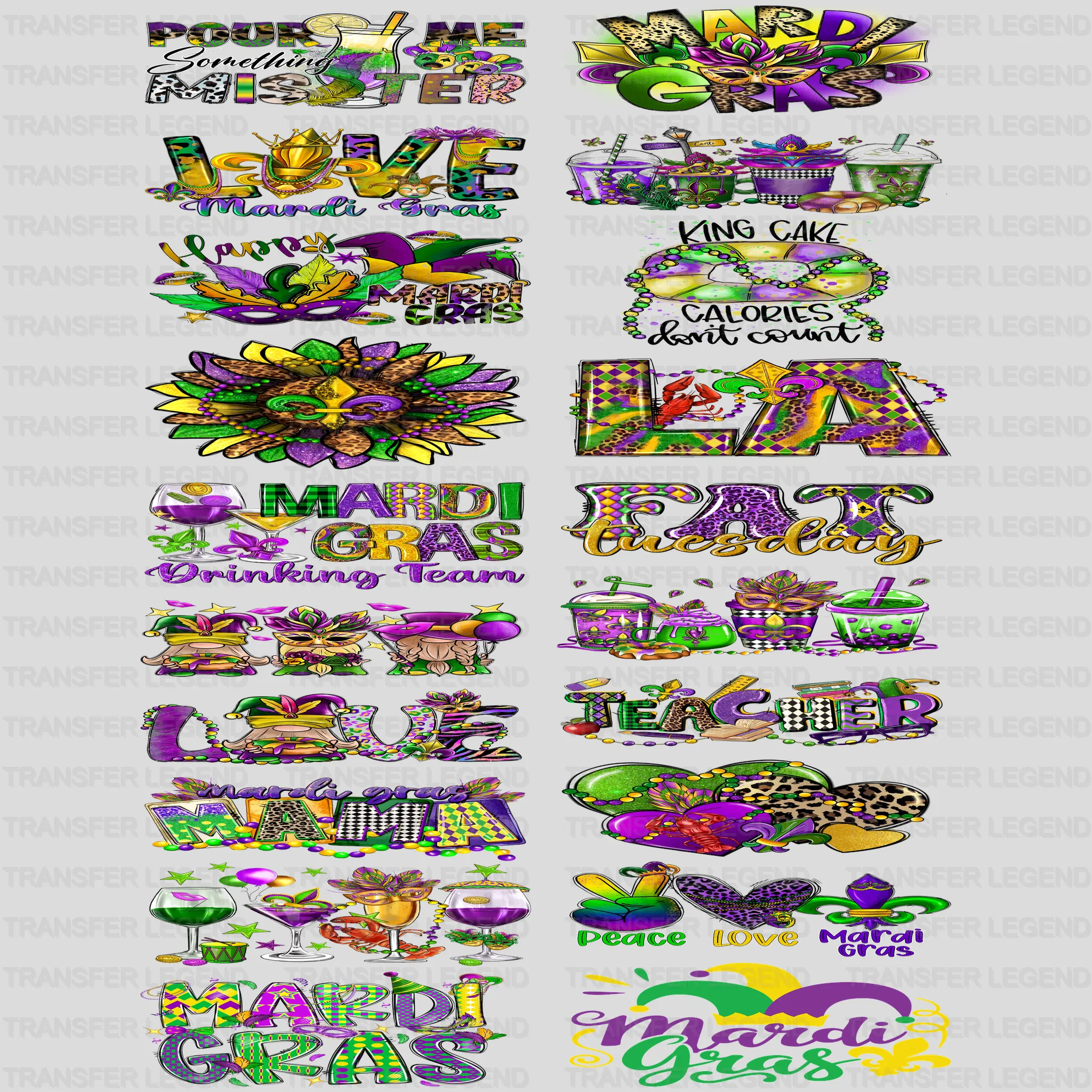 Mardi Gras Premade Gang sheet - 20 PCS 10 INCH - transferlegend