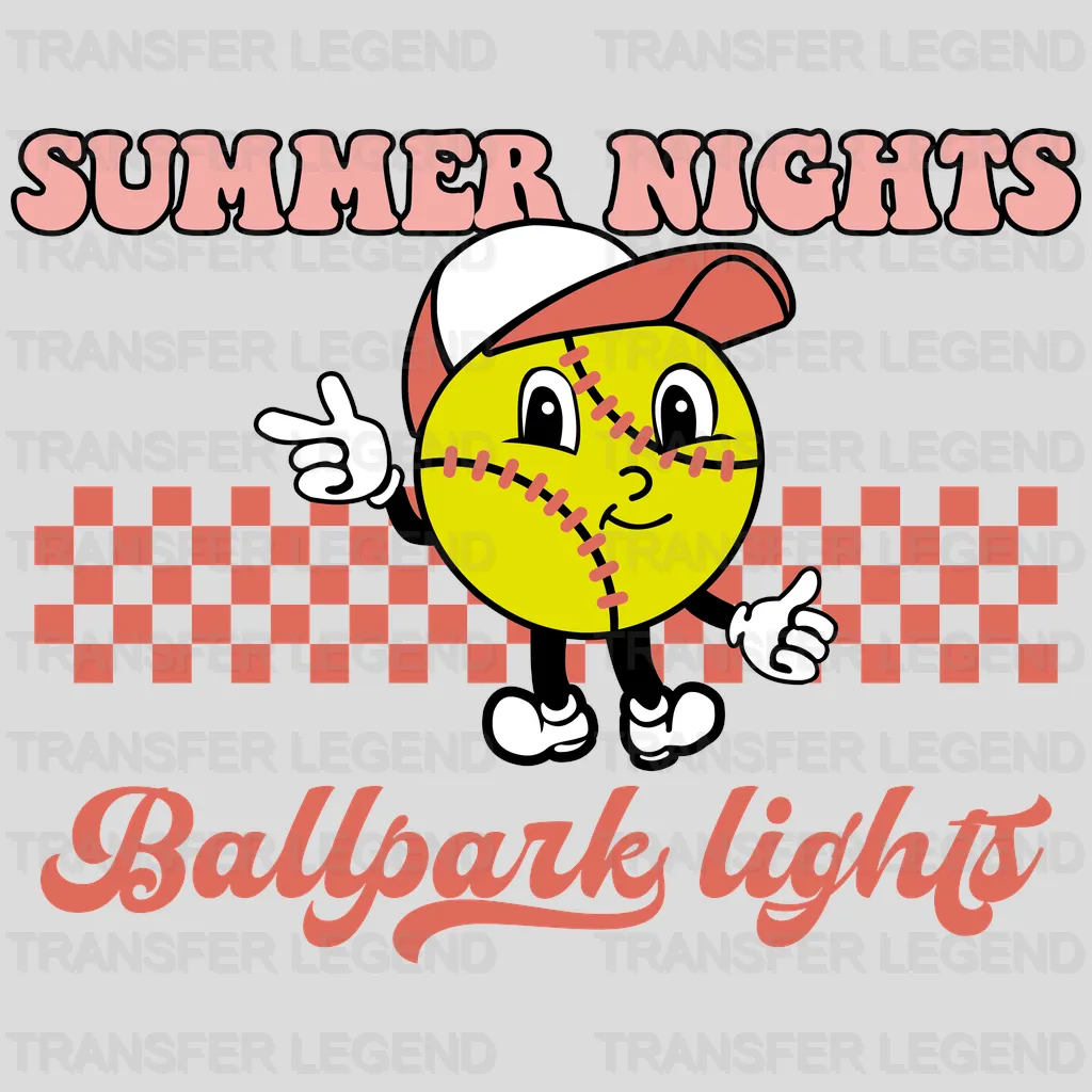 Summer Nights Ballpark Lights Softball Mascot DTF Transfer - transferlegend