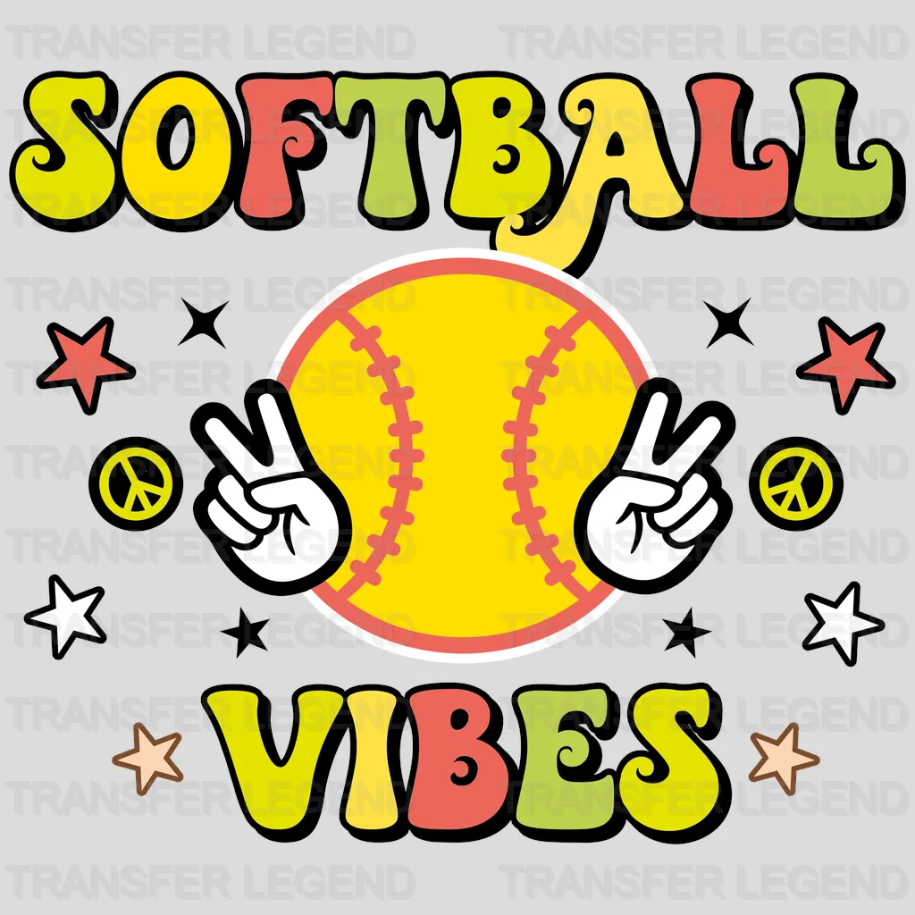 Softball Vibes Peace DTF Transfer - transferlegend