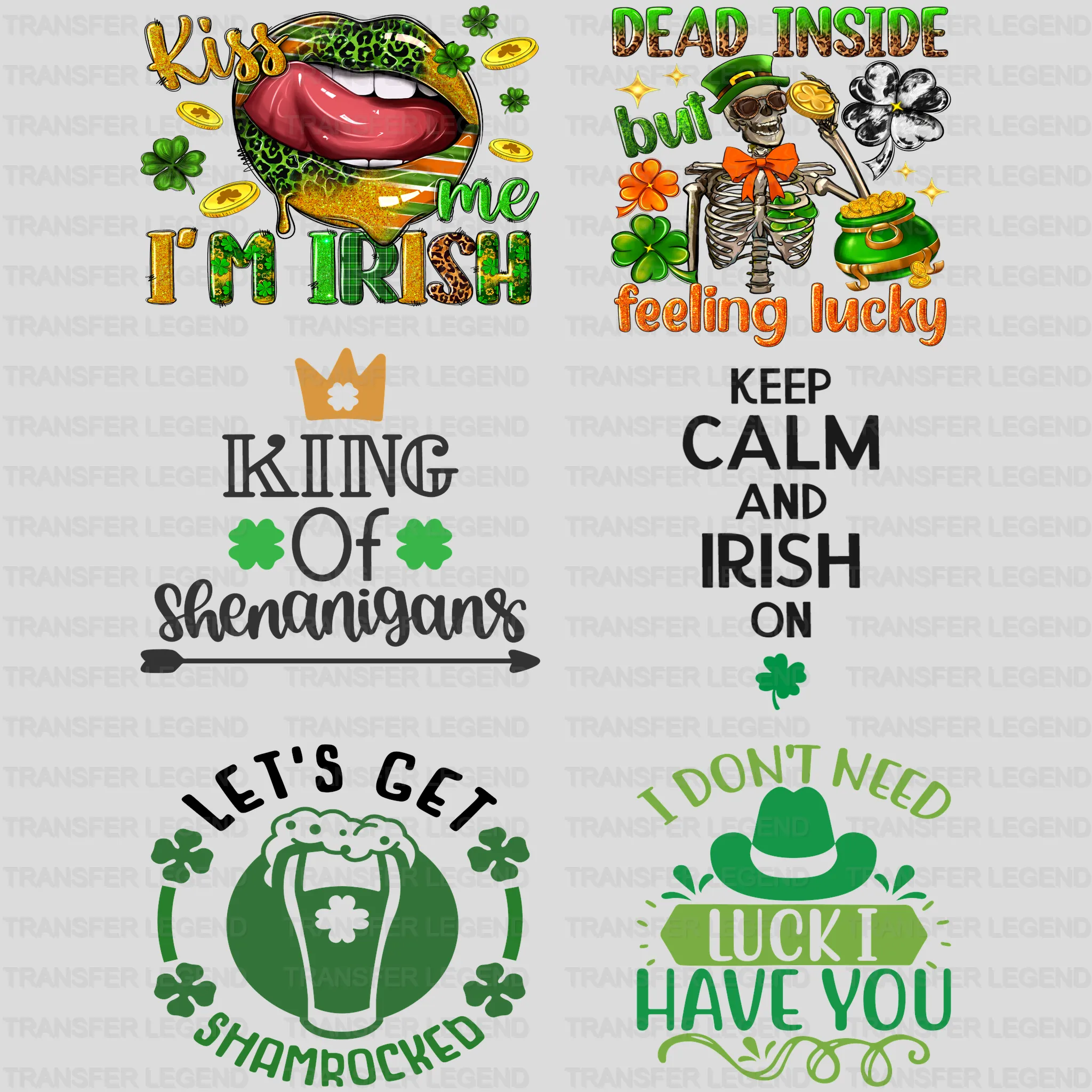 St. Patrick's Day Premade Gang sheet - 6 PCS 10 INCH - transferlegend