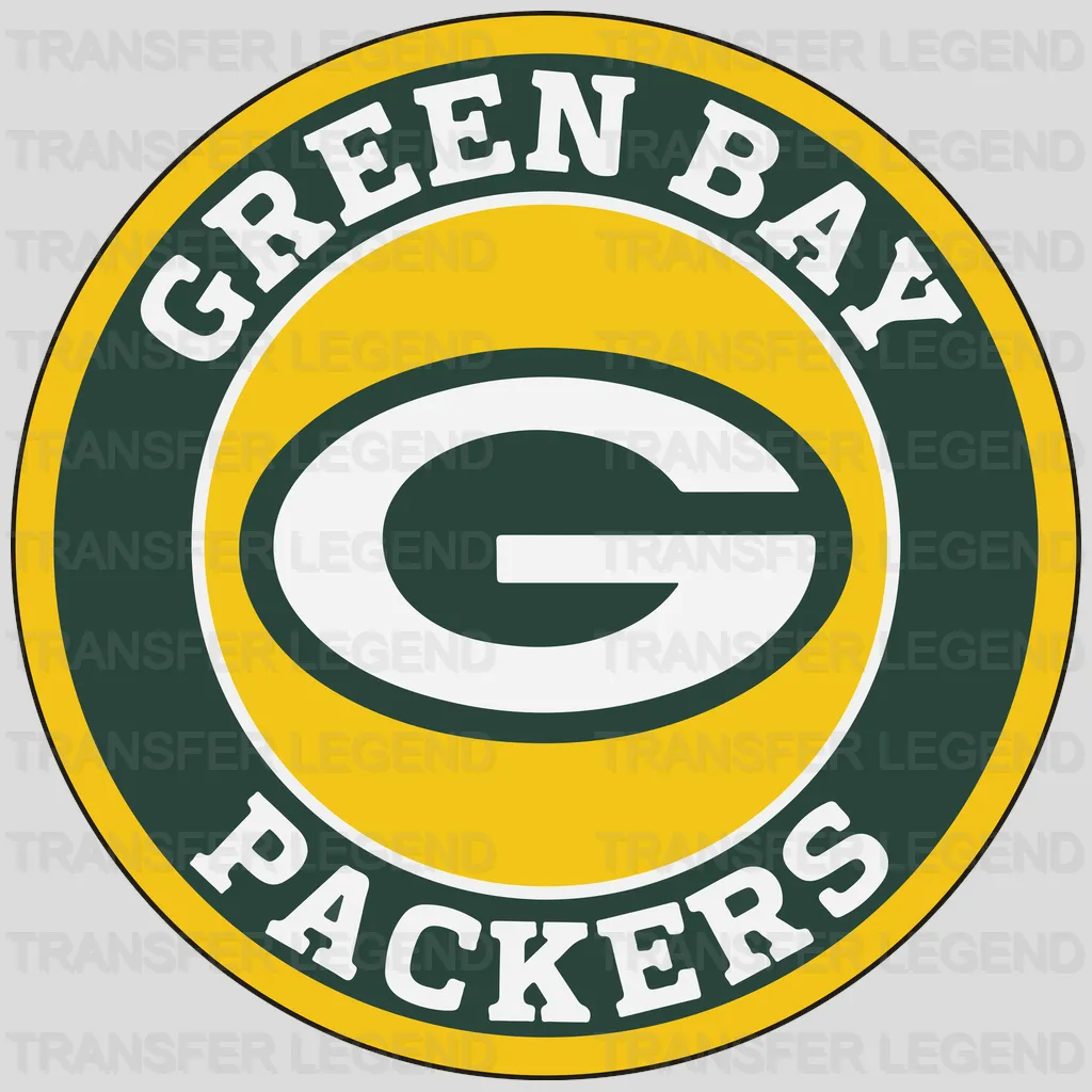 Green Bay Packers circular badge with “Green Bay Packers” and G logo, NFL design - DTF Heat Transfer