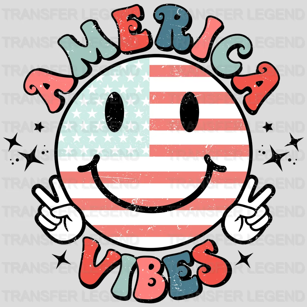 America Vibes Smiley Face DTF Transfer - transferlegend