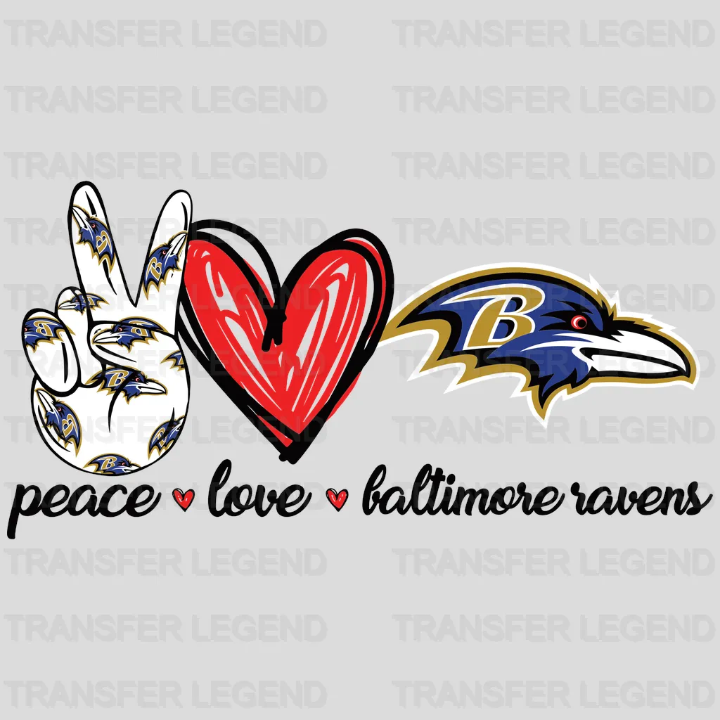 Baltimore Ravens Peace Sign & Heart Emblem NFL Design - DTF Heat Transfer