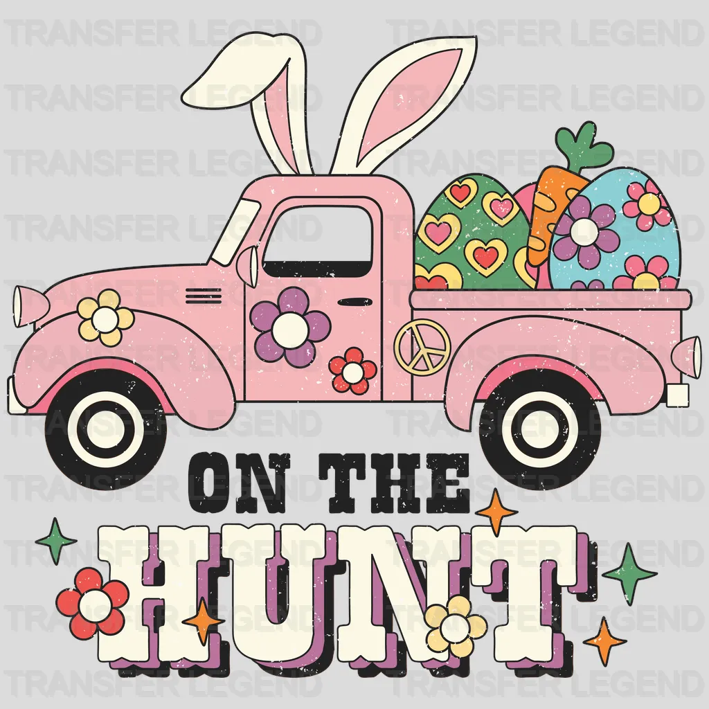 Easter Truck On The Hunt Retro Design - DTF heat transfer - transferlegend