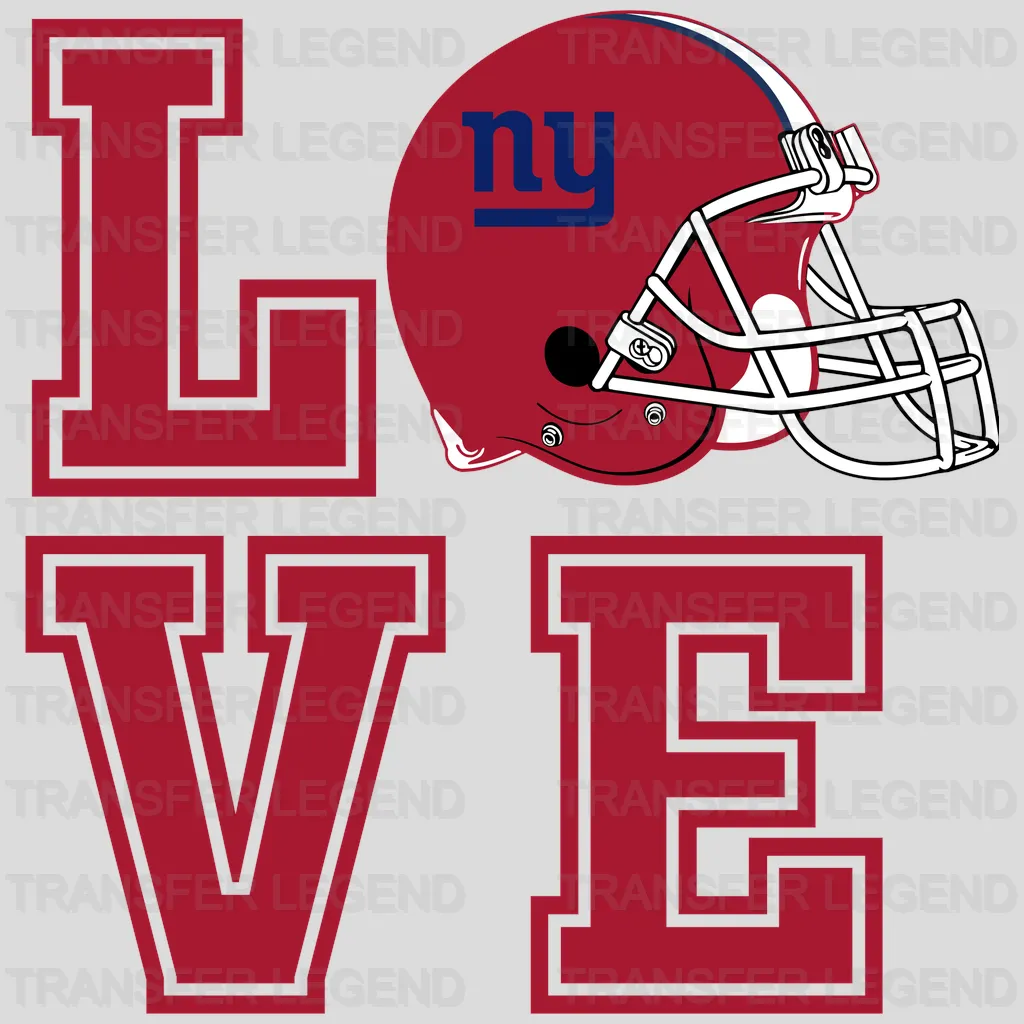 New York Giants “LOVE” typography with helmet “O”, NFL design - DTF Heat Transfer