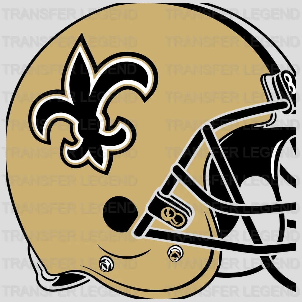 New Orleans Saints stylized helmet front view with fleur‑de‑lis accent, NFL design - DTF Heat Transfer