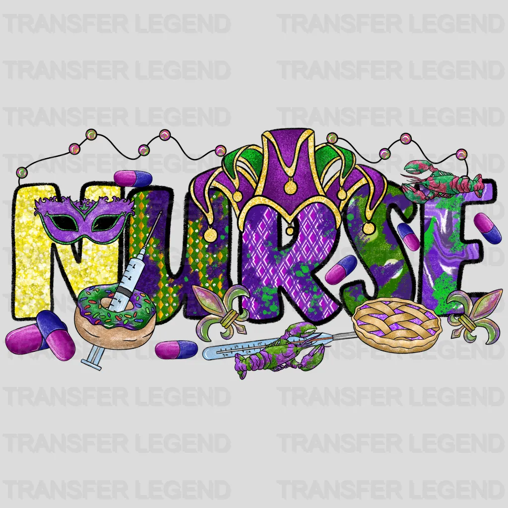 Nurse Mardi Gras Design- Mardi Gras DTF heat transfer - transferlegend