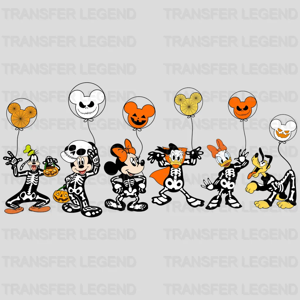 Skeleton Mickey Mouse And Friends Balloons Halloween Design - DTF heat transfer - transferlegend