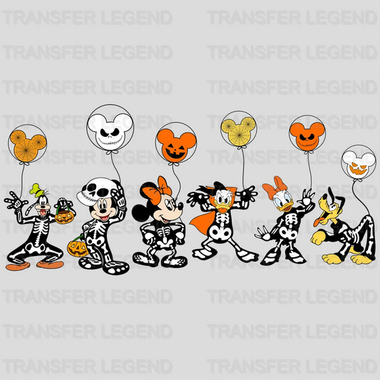 Skeleton Mouse And Friends Balloons Halloween Design - DTF heat transfer - transferlegend