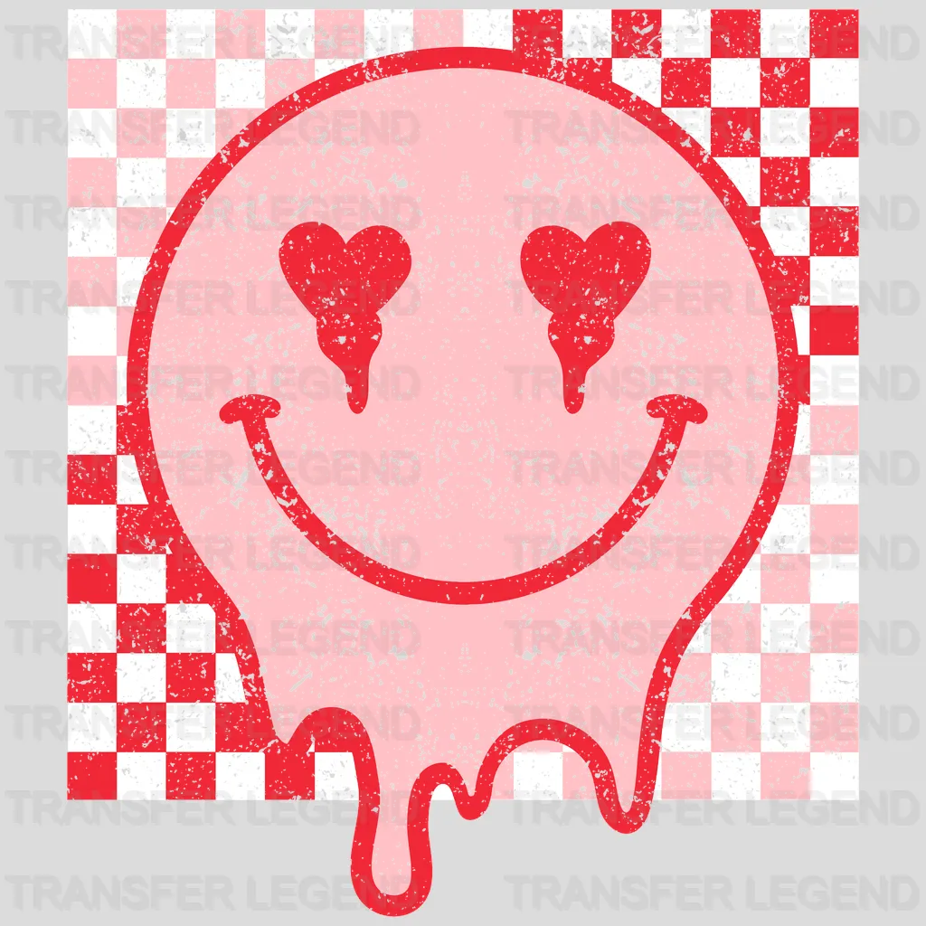 Smiley Checkered Distressed Valentines Day Design - DTF heat transfer - transferlegend