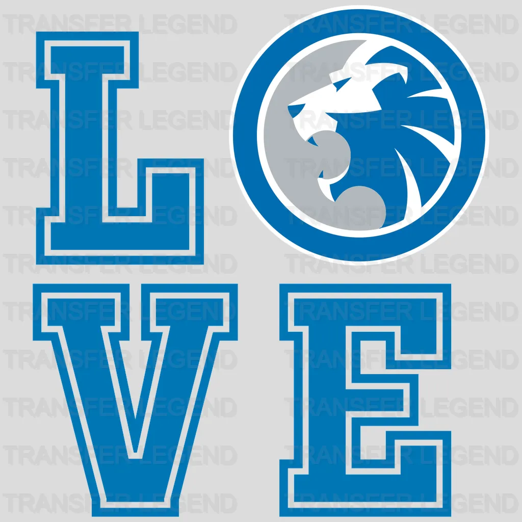 Detroit Lions LOVE Word Block with Logo NFL Design - DTF Heat Transfer