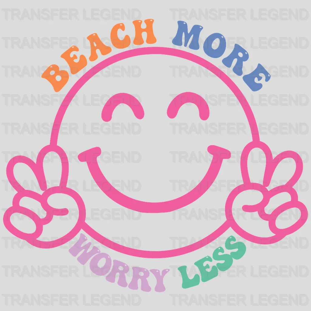 Beach More Worry Less Large Smiley Face UV DTF Transfer Cup Wrap UV DTF Sticker - transferlegend