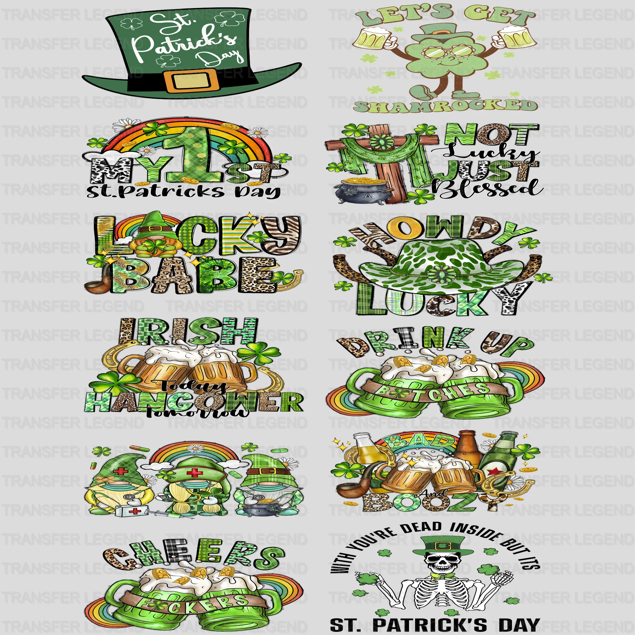 St. Patrick's Day Premade Gang sheet - 12 PCS 10 INCH - transferlegend