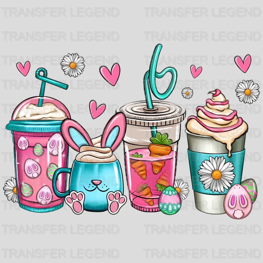 Easter Bunny Coffee Cups Design - DTF heat transfer - transferlegend