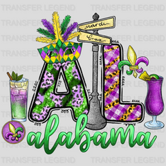 AL Alabama Mardi Gras Design- Mardi Gras DTF heat transfer - transferlegend