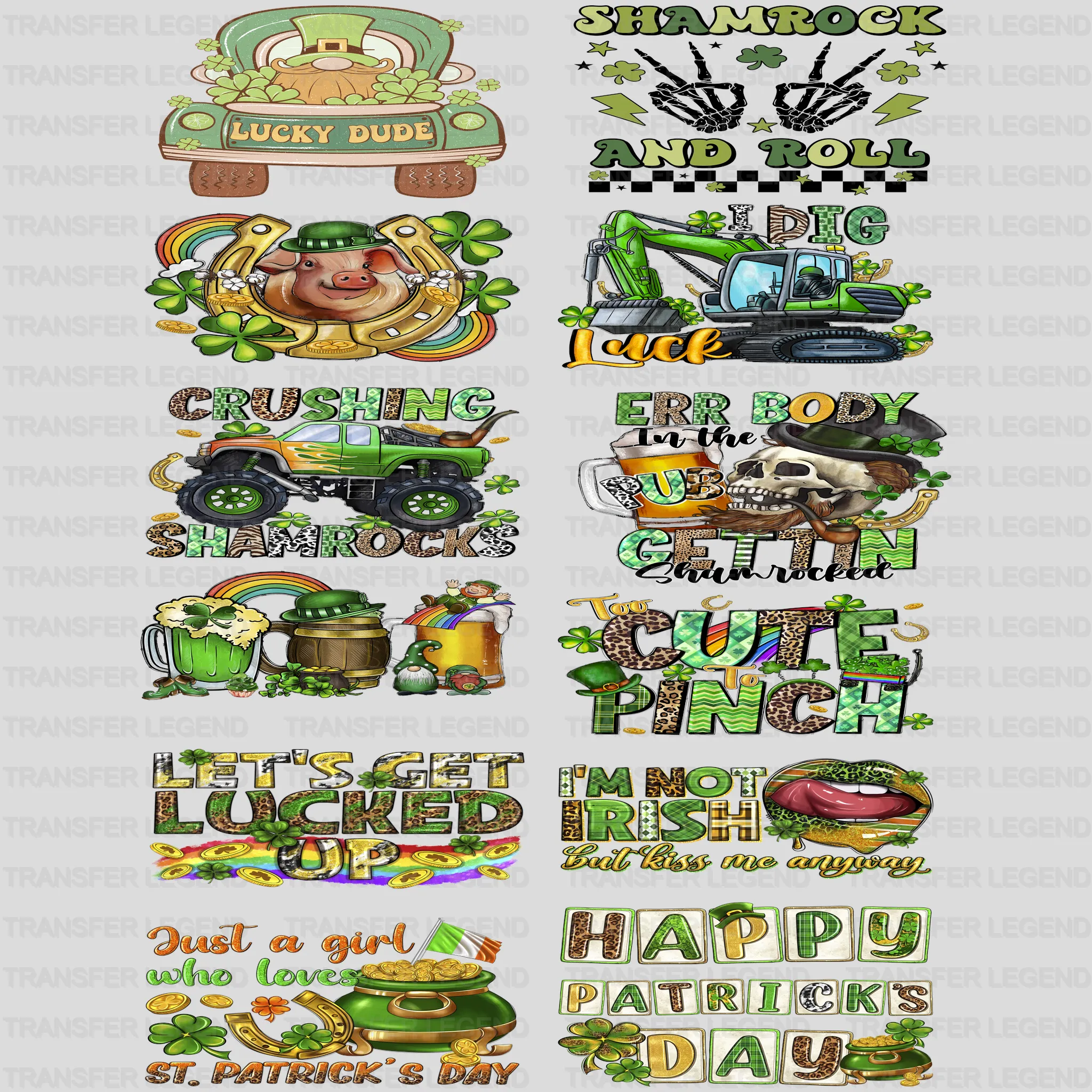 St. Patrick's Day Premade Gang sheet - 12 PCS 10 INCH - transferlegend