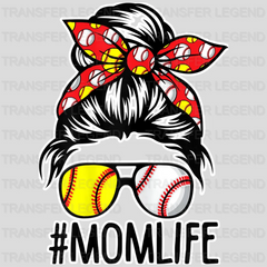 Mom Life Softball Baseball - Mothers Day - Messy Bun - Sports Fan - Baseball Lover Mom - Design - DTF heat transfer - transferlegend