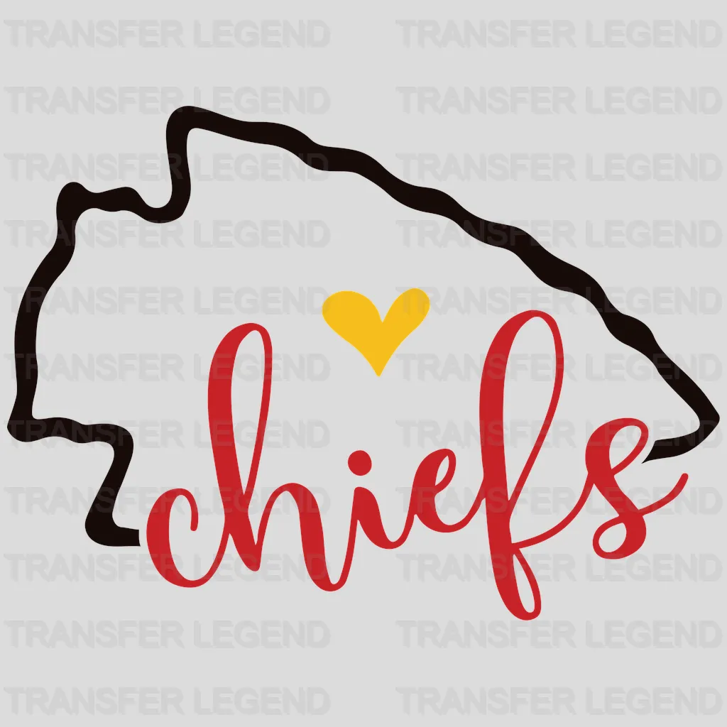 Kansas City Chiefs State of Kansas Outline with Heart NFL Design - DTF Heat Transfer
