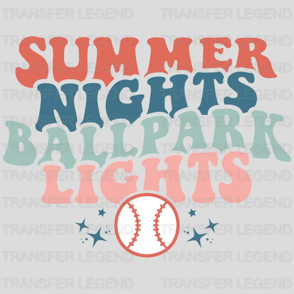 Summer Nights Baseball Lights Retro DTF Transfer - transferlegend