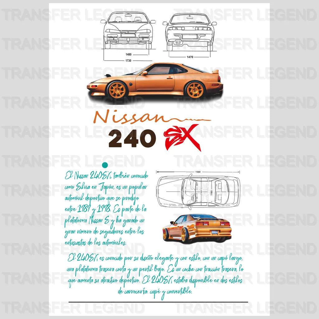 Nissan 240 SX Orange Cars Design - DTF Heat Transfer - transferlegend