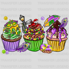 Cupcakes Mardi Gras Design- Mardi Gras DTF heat transfer - transferlegend