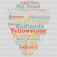 National Parks List Word Cloud - Camping Hiking Design - DTF heat transfer - transferlegend