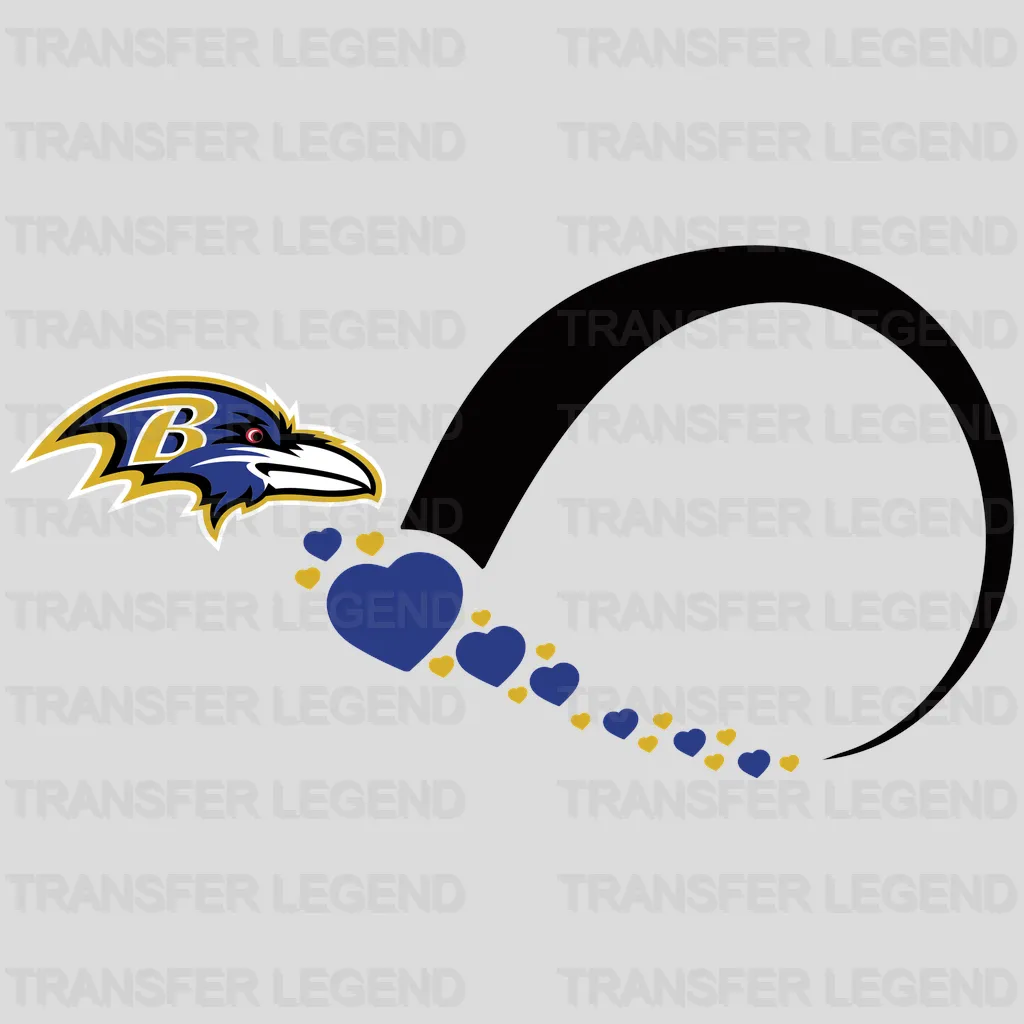 Baltimore Ravens Scattered Logo Heart Emblem NFL Design - DTF Heat Transfer