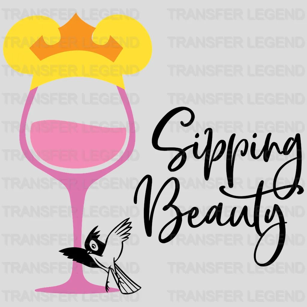 Mickey Ears Wine Glass Sipping Beauty Aurora Design - DTF heat transfer - transferlegend