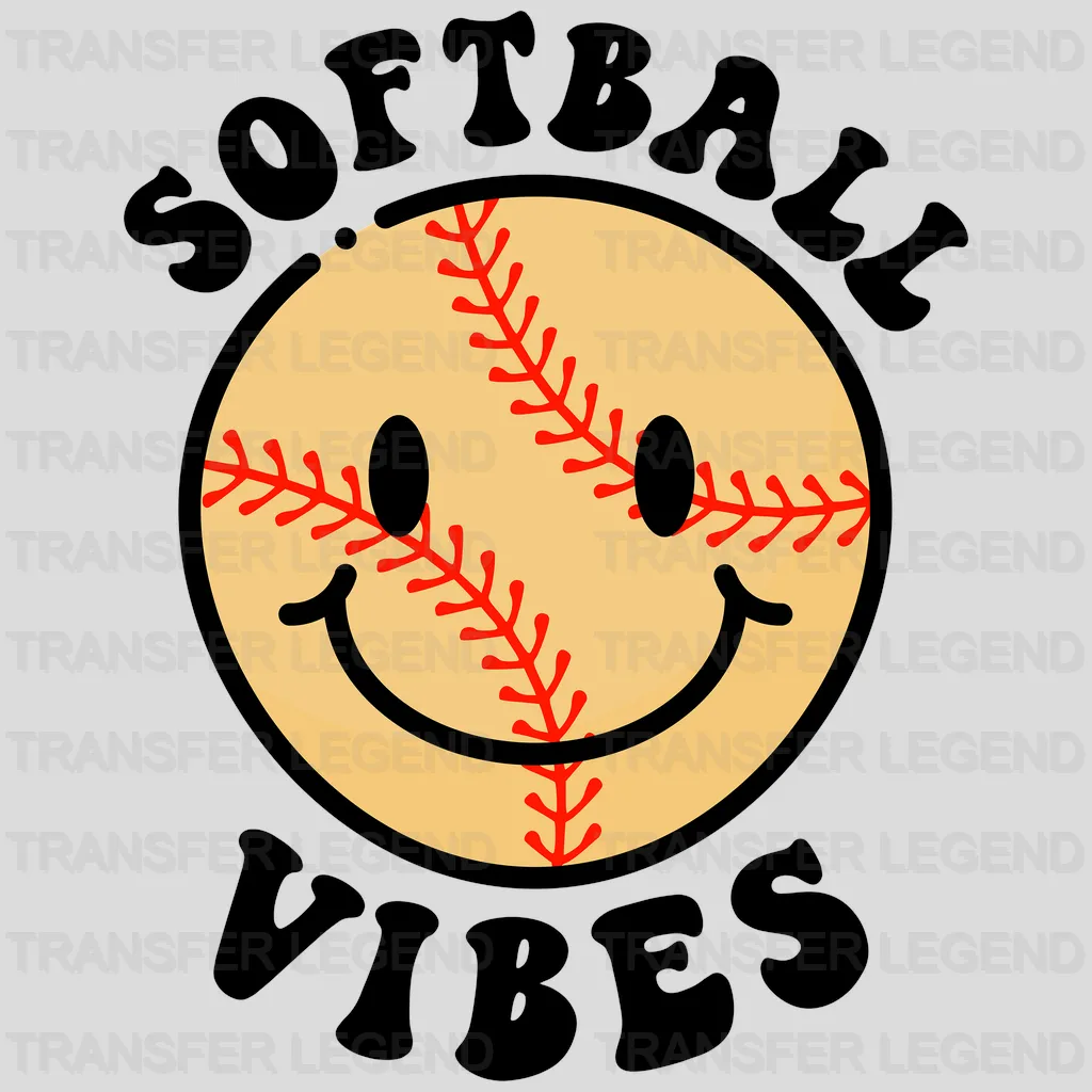 Softball Vibes Vibes Smiley Face DTF Transfer - transferlegend