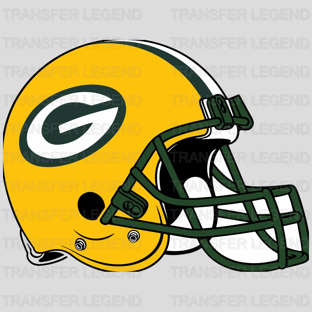 Green Bay Packers side‑view football helmet illustration, NFL design - DTF Heat Transfer