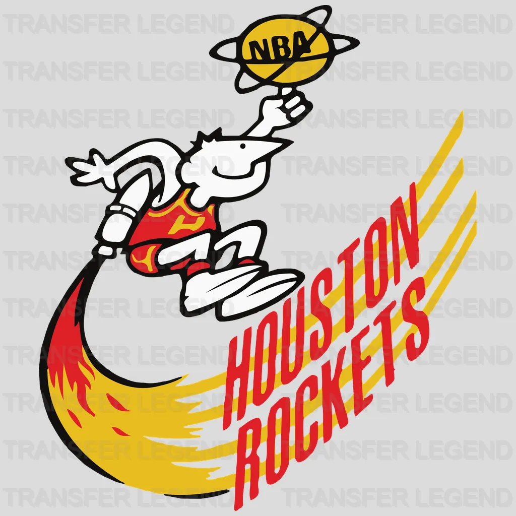 Houston Rockets Vintage Cartoon Rocket Rider Logo NBA Design - DTF Heat Transfer