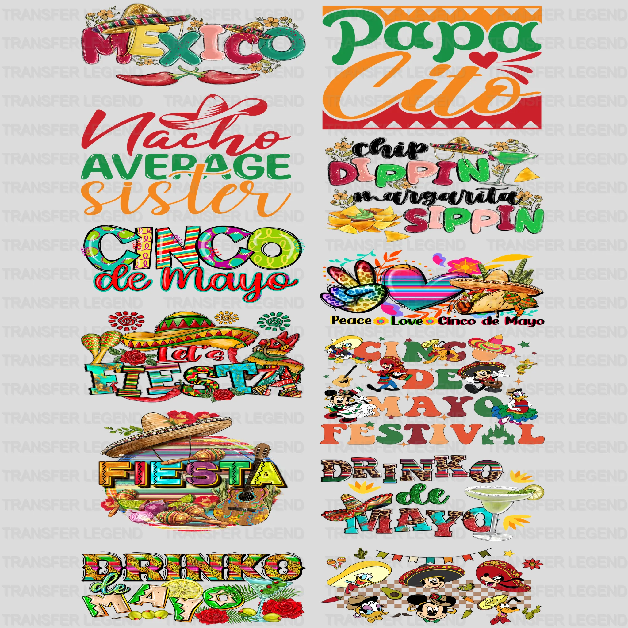 Cinco De Mayo Premade Gang sheet - 12 PCS 10 INCH (Bundle 1) - transferlegend