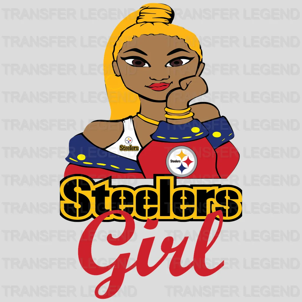 Pittsburgh Steelers cartoon “Steelers Girl” fan graphic, NFL design - DTF Heat Transfer