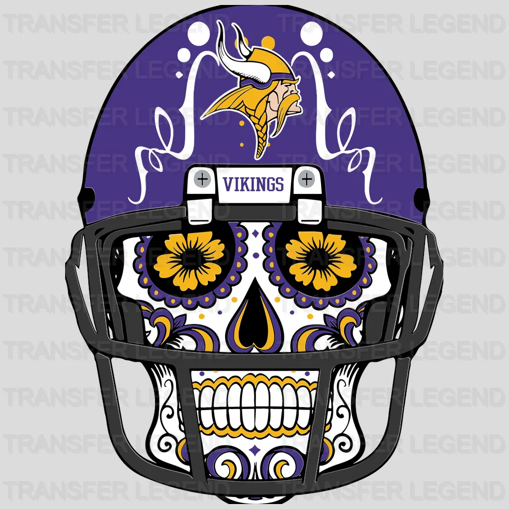 Minnesota Vikings Sugar‑Skull Helmet Emblem NFL Design - DTF Heat Transfer