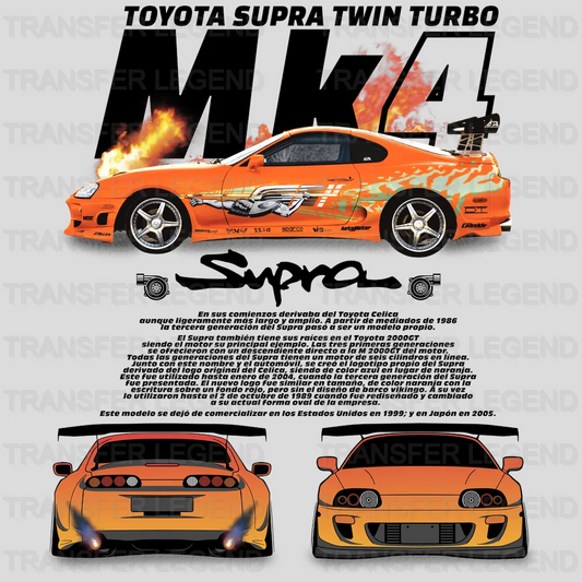 Toyota MK4 Supra Twin Turbo Cars Design - DTF Heat Transfer - transferlegend