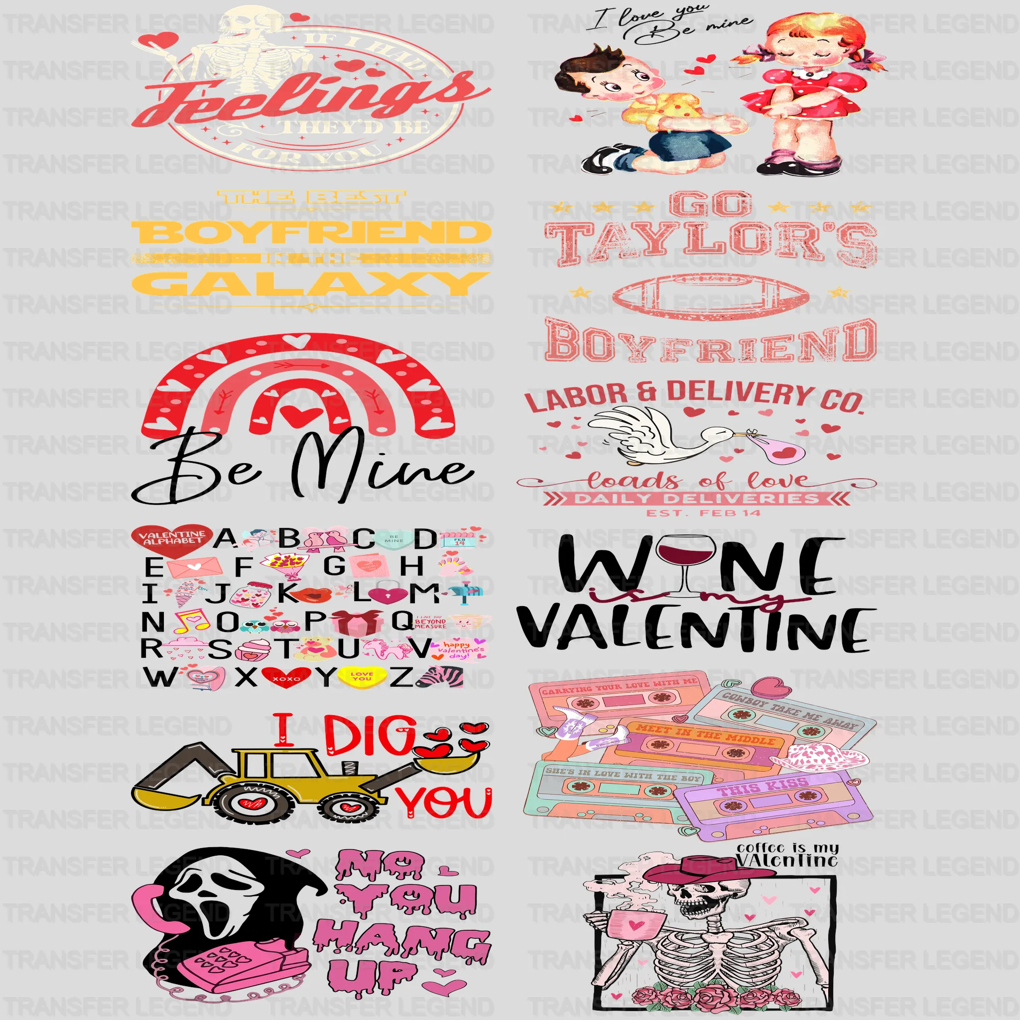 Valentine's Premade Gang sheet - 12 PCS 10 INCH - transferlegend