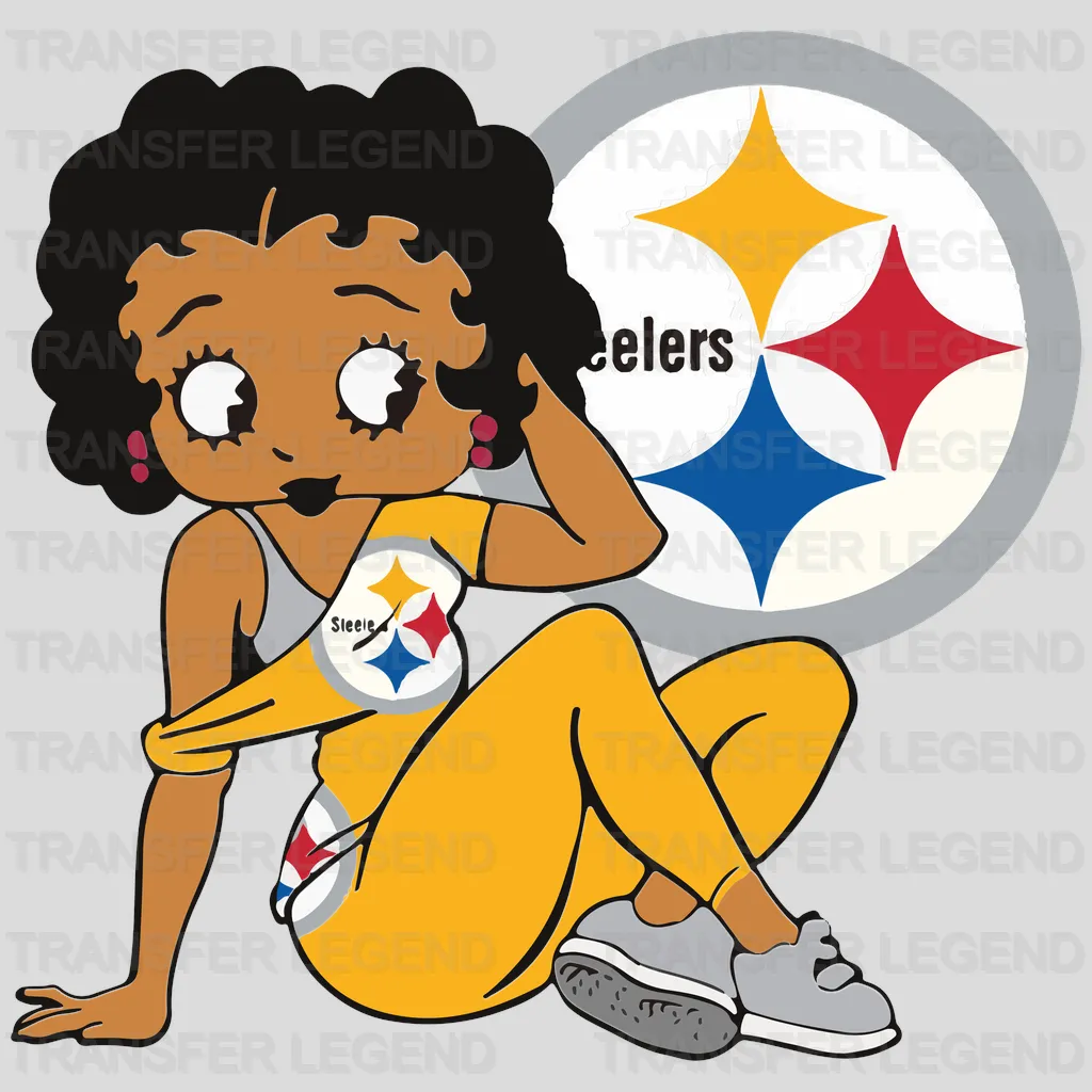 Pittsburgh Steelers seated fan hugging logo circle, NFL design - DTF Heat Transfer