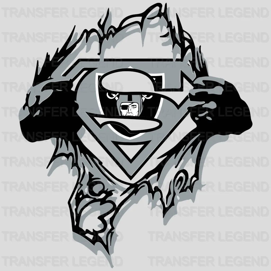 Las Vegas Raiders shirt-tear Superman style reveal of shield, NFL design - DTF Heat Transfer