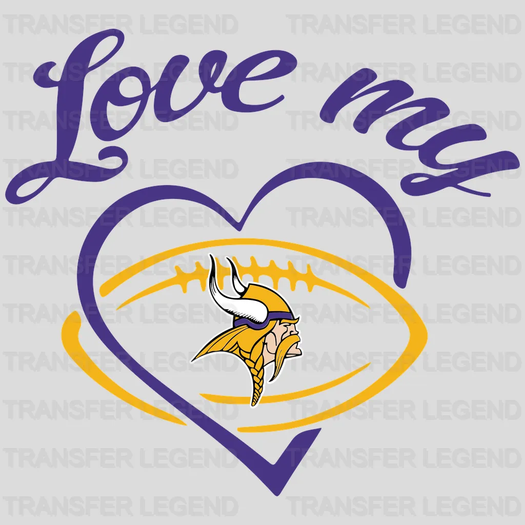 Minnesota Vikings Curve Heart & Horns Emblem NFL Design - DTF Heat Transfer