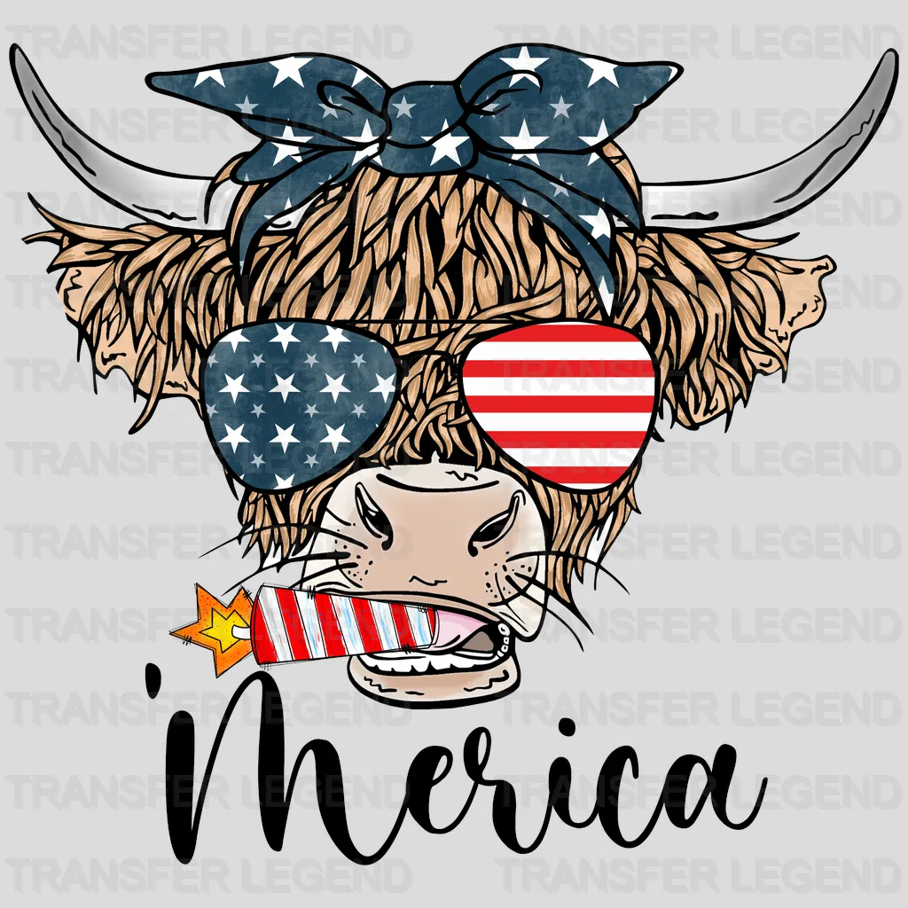 Highland Cow Merica DTF Transfer - transferlegend